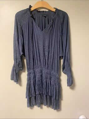 Current Air Slate Blue Textured V-Neck Smocked Waist Dress